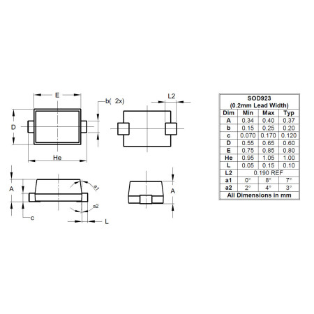 SOD923 0.2mm Lead Width