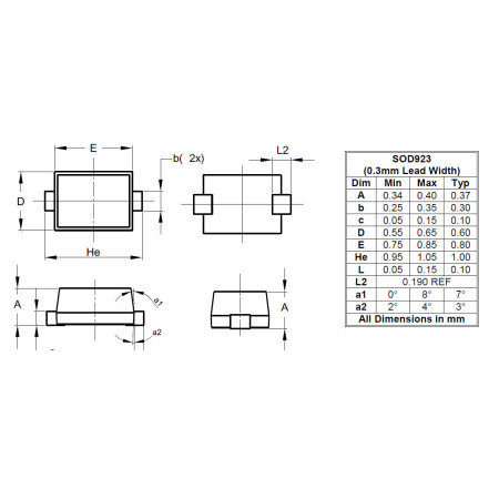 SOD923 0.3mm Lead Width